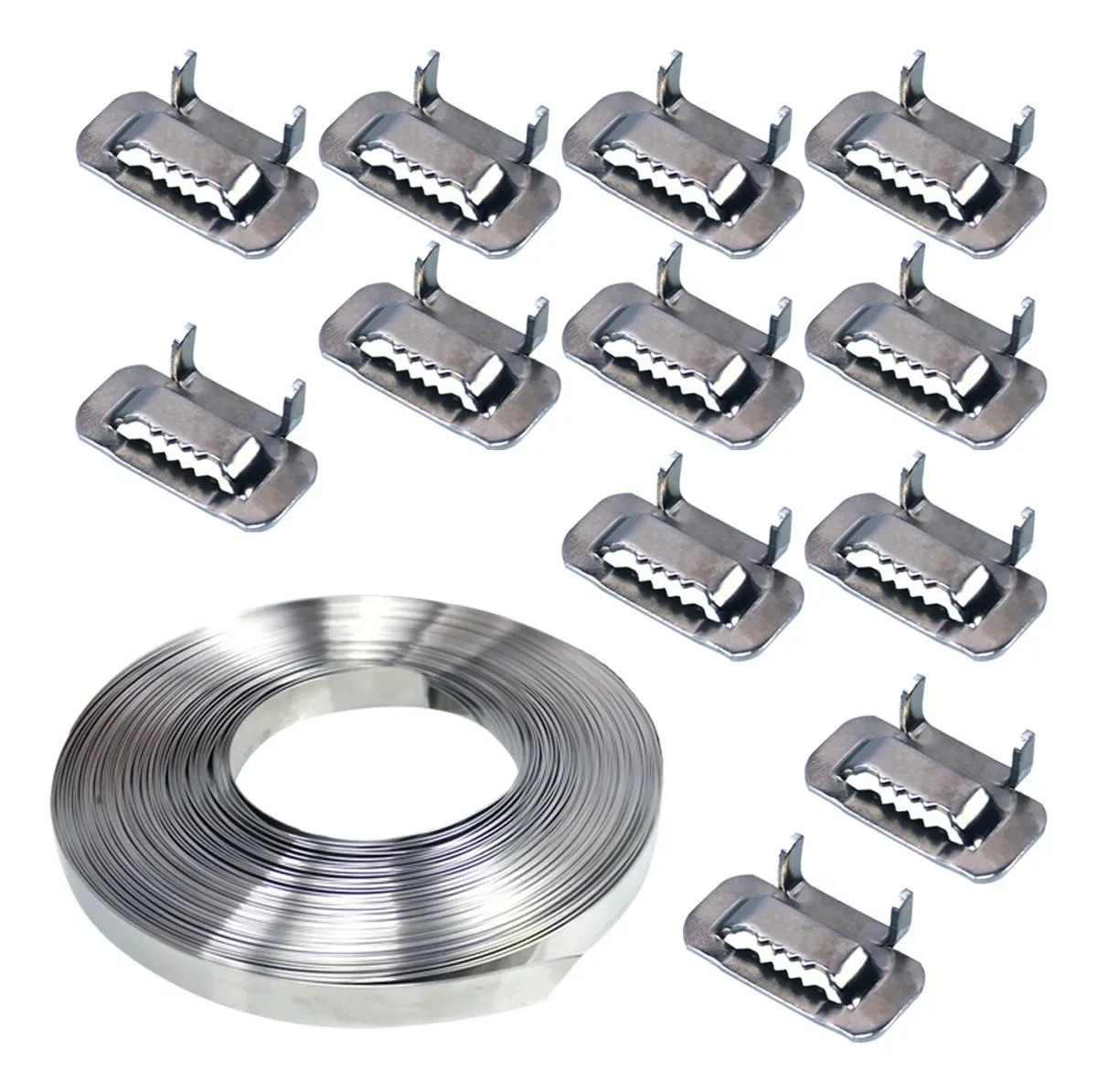 Kit de cintas de aço inoxidável 304 de 1,9 cm x 30 cm 120 fivelas