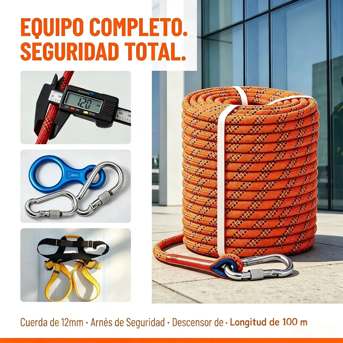 Corda estática para rapel e escalada 100 m 12 mm, resistência máxima 1100 kg, corda de escalada estática de poliéster resistente à abrasão, corda de escalada, corda trançada colorida
