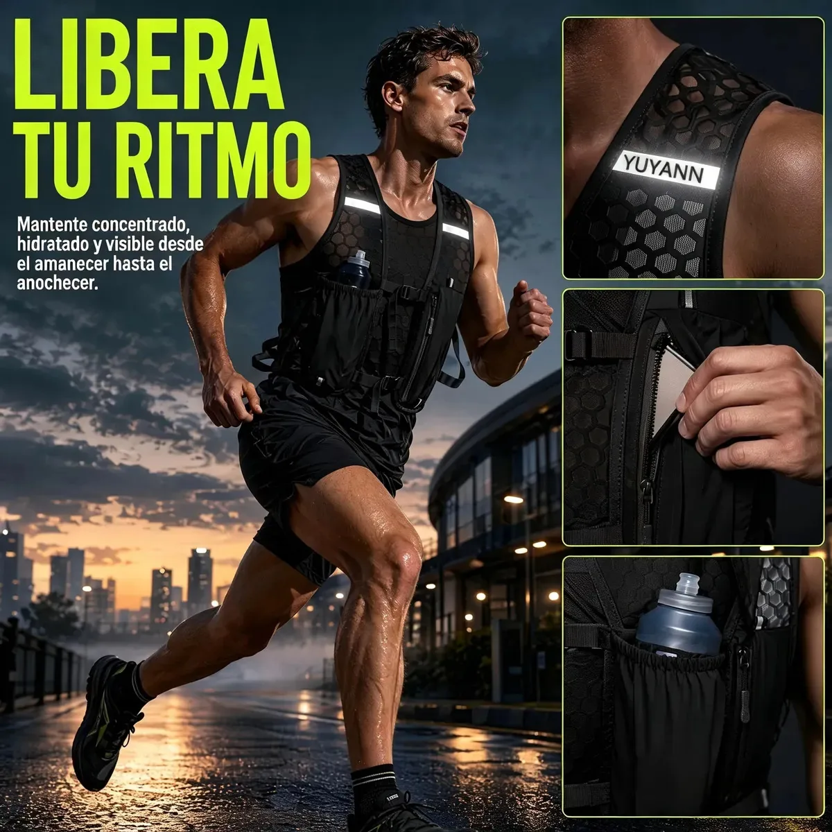 Coletes de corrida de tamanho único para homens e mulheres, mochilas de hidratação, bolsas refletivas, coletes de hidratação para correr, mochilas de hidratação para andar de bicicleta，pretos