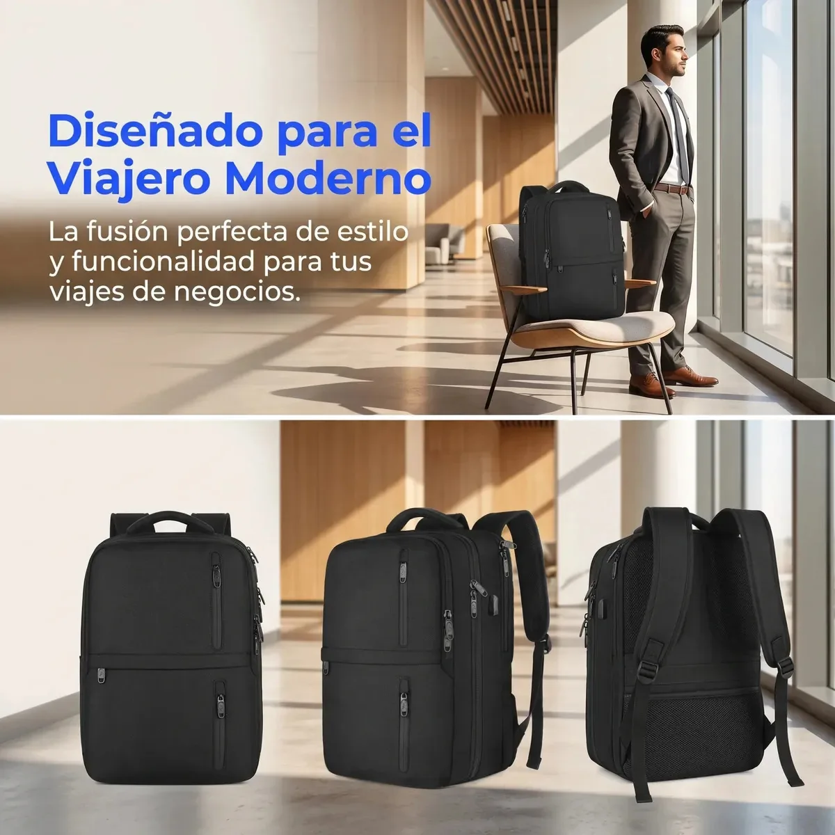 Mochila de viagem masculina de 17 polegadas, mochilas escolares, impermeáveis anti-roubo, mochilas masculinas, mochila preta, mochila de viagem de avião de 55 litros, espaço amplo, ideal para negócios