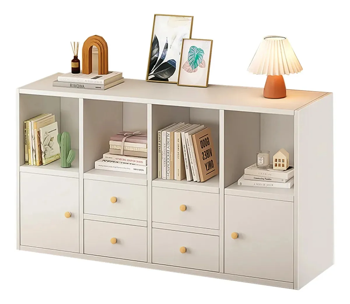 Biblioteca WUWAWDOGA Estantes de MDF brancas 75 cm x 120 cm x 30 cm com 4 prateleiras