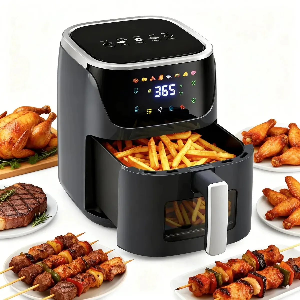 Fritadeira Elétrica Air Fryer Patbrela 8L Digital com Janela e 8 Programas, para 3-5 Pessoas