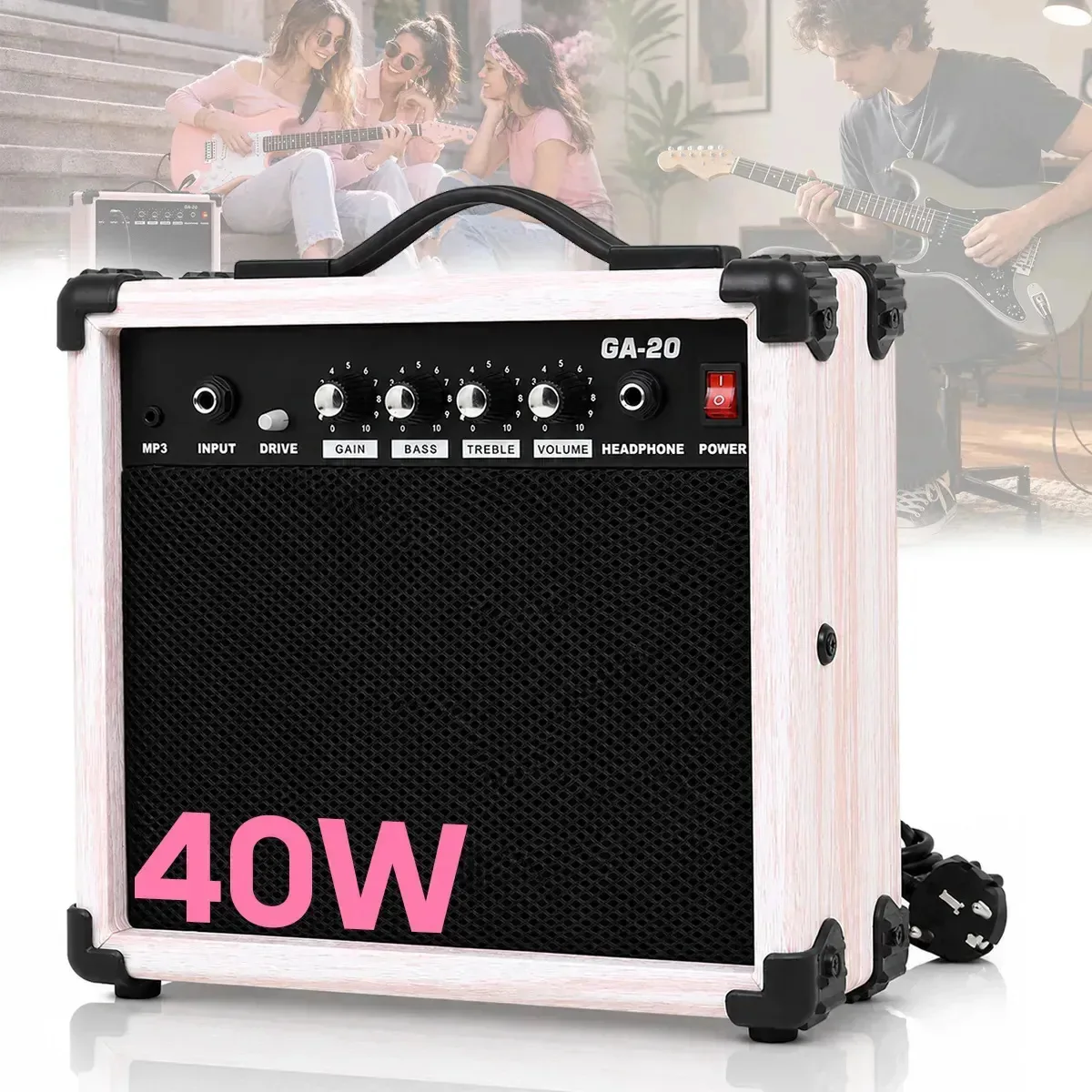 Amplificador de guitarra elétrica e baixo de 40 W com som auxiliar, poderoso e portátil, ideal para prática e ensaio, excelente qualidade