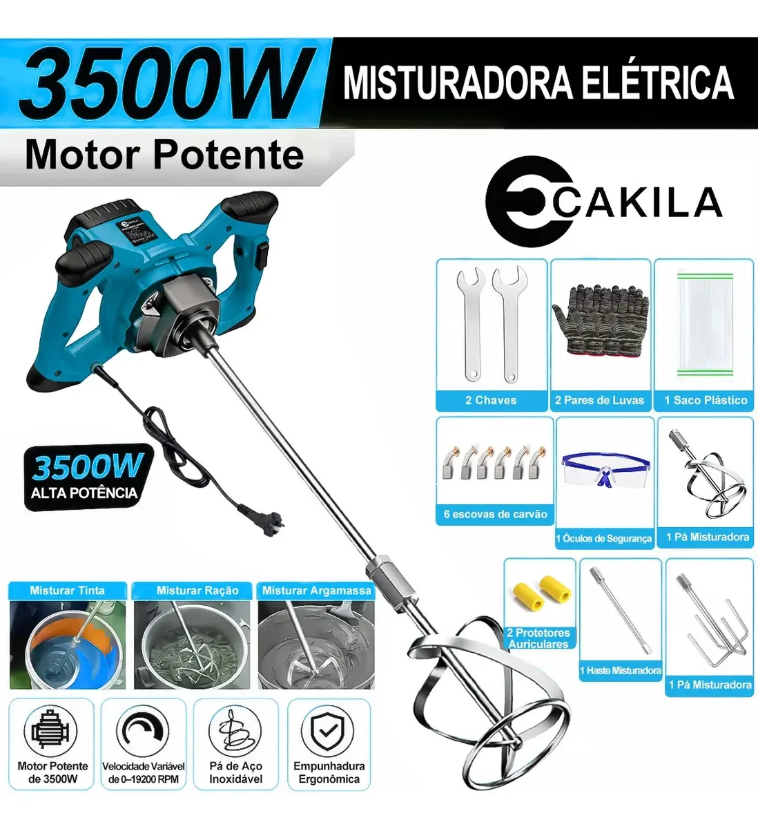 Misturador Elétrico De Tintas Cimento 6 Velocidade 3500w