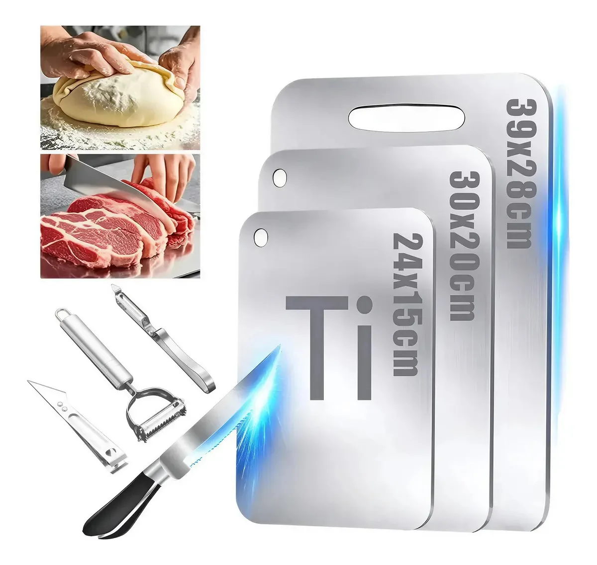 3 tábuas de cozinha+3 descascadores de aço inoxidável para picar alimentos, tábuas de cortar cozinha com 3 tamanhos, para diferentes materiais alimentícios, tedobe anticorrosivo resistente e durável