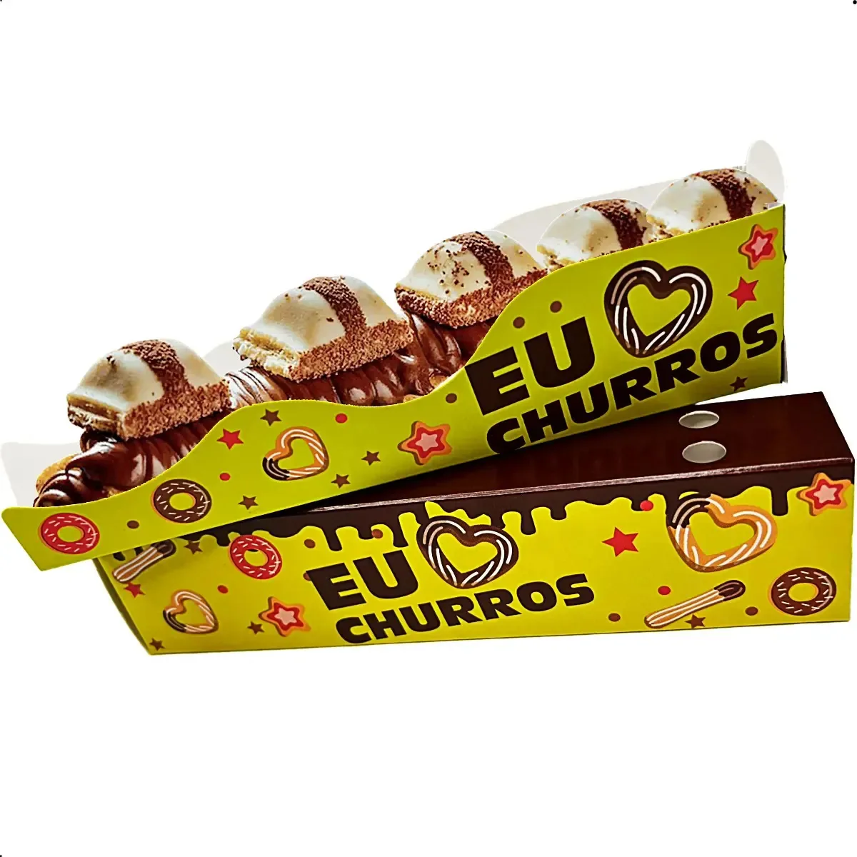 Kit Embalagem Interna + Externa De Churros Gourmet - 100un Amarelo E Marrom