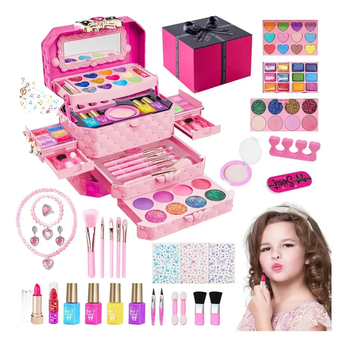 74 peças de brinquedo de maquiagem para ninhos de beleza e maquiagem, conjunto de maquiagem cosmética colorido e real para meninas, melhores brinquedos para meninas, coisas de princesa para...