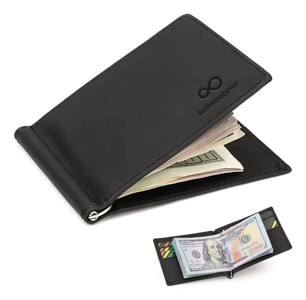 Carteiras masculinas de couro Smooth Black Bill Clip