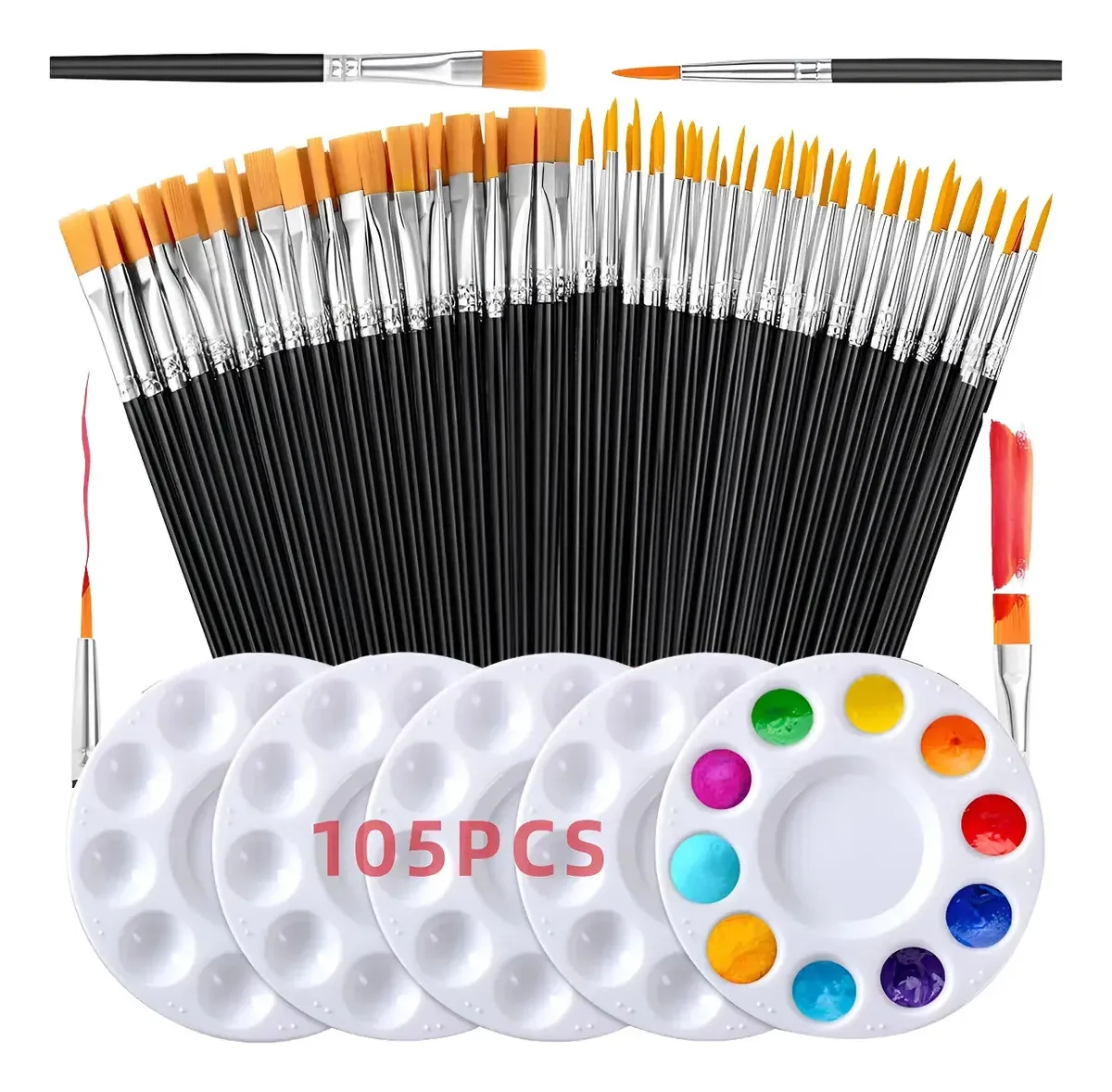 105 pincéis para óleo de guache, acrílico, aquarela, cerdas de lona, 50 pontas pontiagudas, 50 pontas planas
