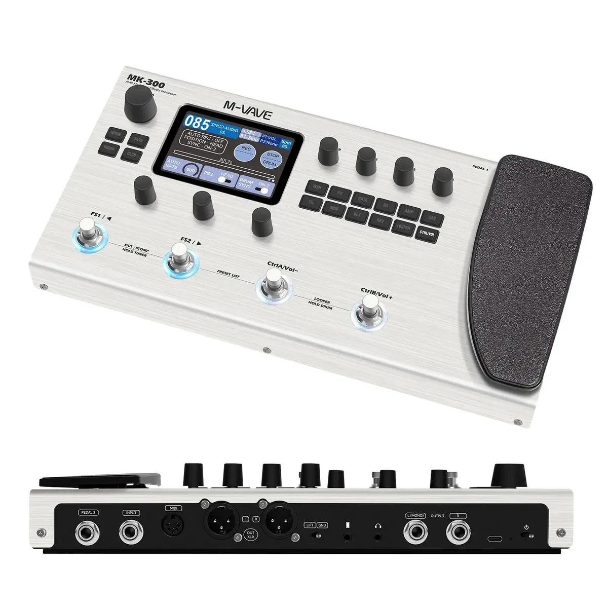 Pedaleira de múltiplos efeitos M-vave Mk-300 com pedal de expressão Áudio USB Midi Looper Drum Machine Pedal de efeitos de guitarra baixo