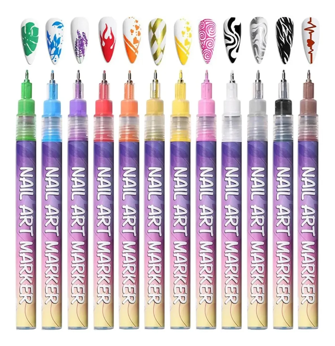 Kit de Canetas e Pincéis para Unhas WTDD, 12 Cores de Tinta Acrílica para Nail Art