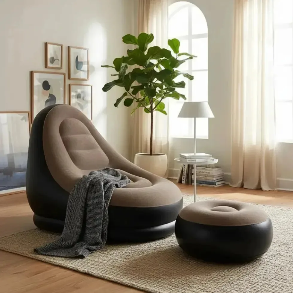 Cadeira de sofá reclinável inflável Puff ultra confortável+cor do inflador: marrom