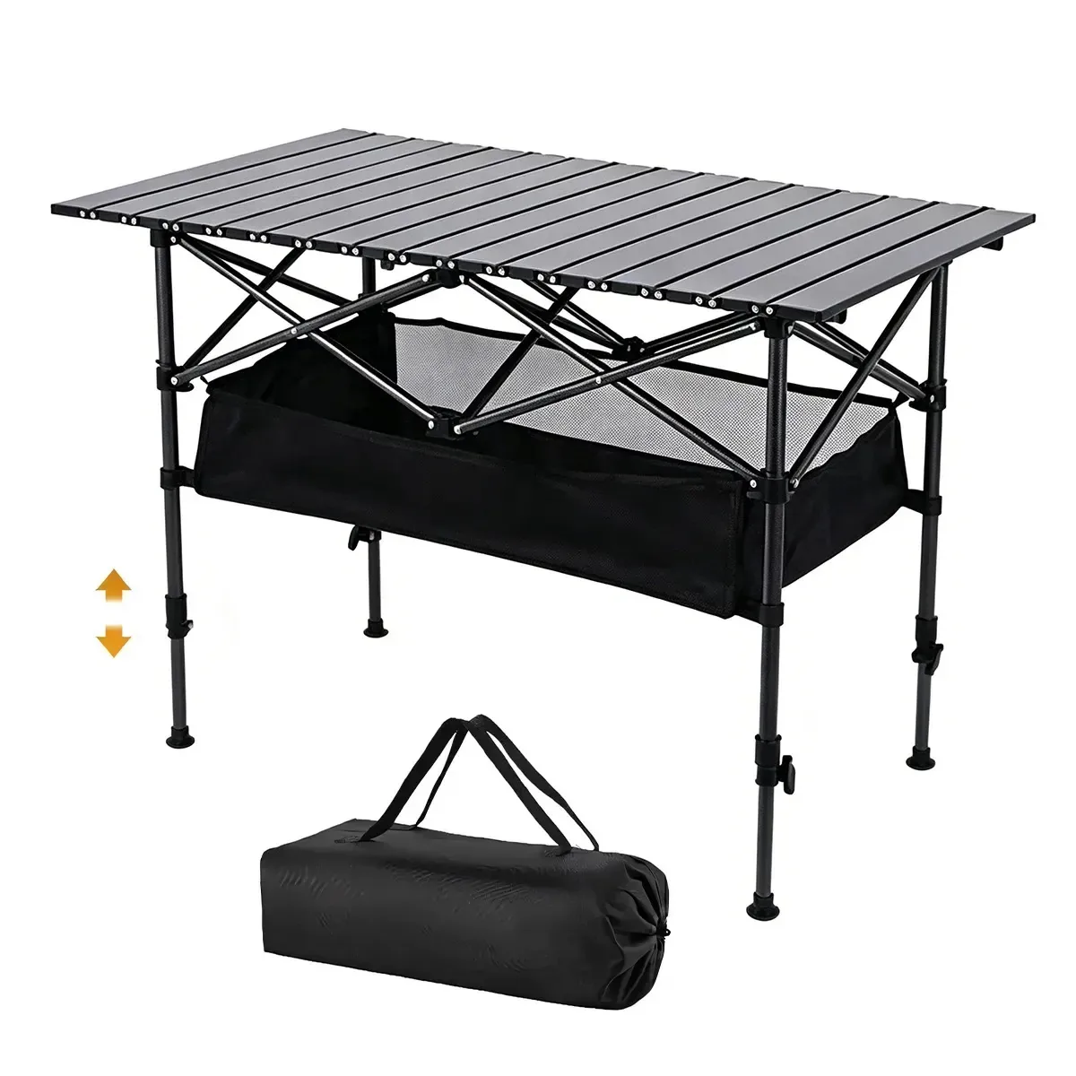 Mesa de acampamento portátil dobrável para jardim ao ar livre ajustável preta