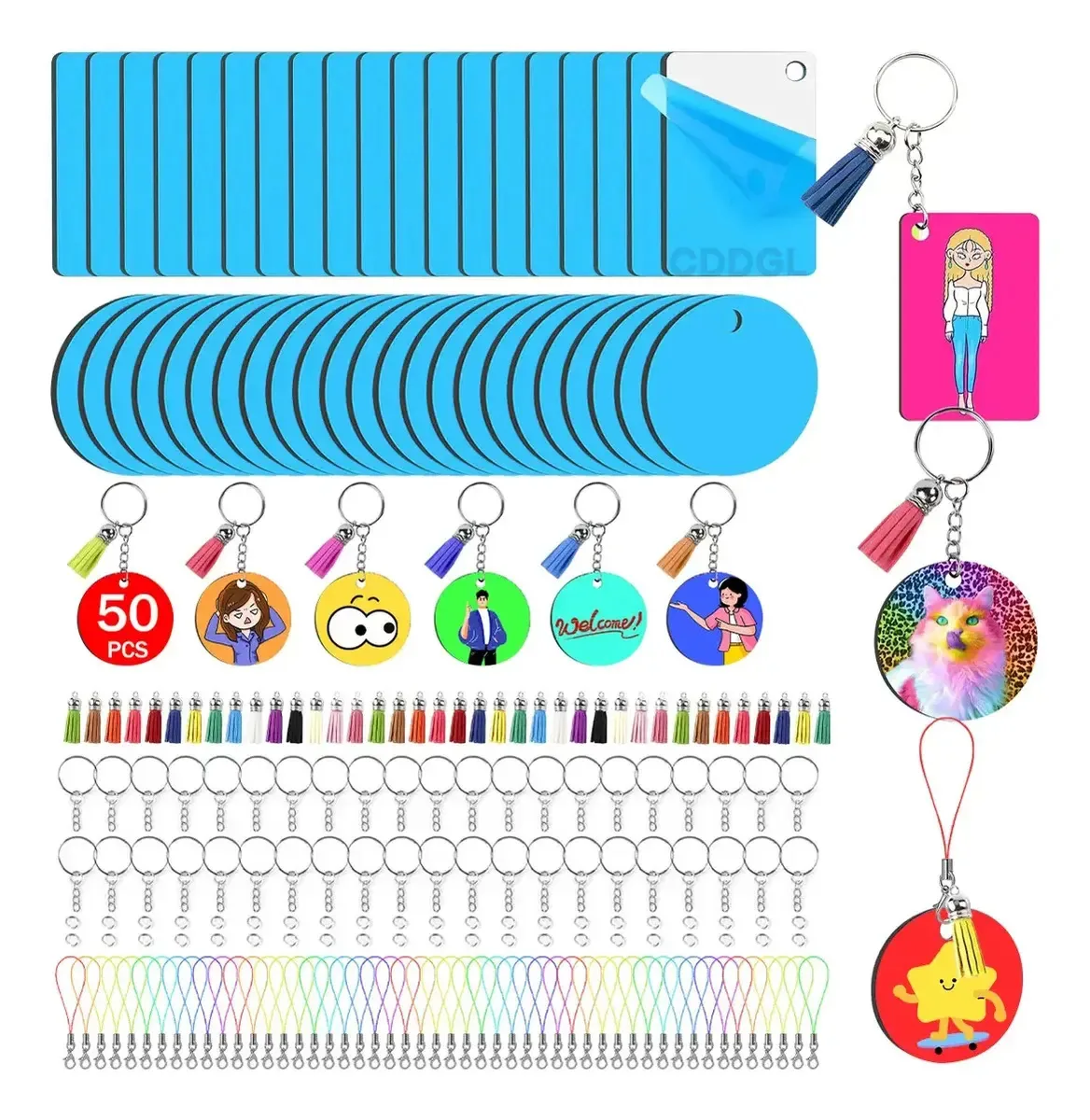 250 peças de chaveiros sublimados, MDF, faça você mesmo, borlas, chaveiros modernos