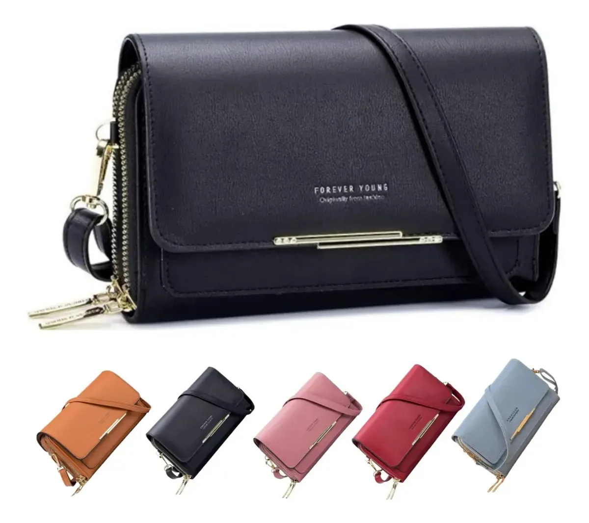 Carteiras E Porta-moedas Bolsa De Ombro Feminina Bolsa Crossbody Bolsa Bolsa Demoedas Cor Preto Vavichica Liso