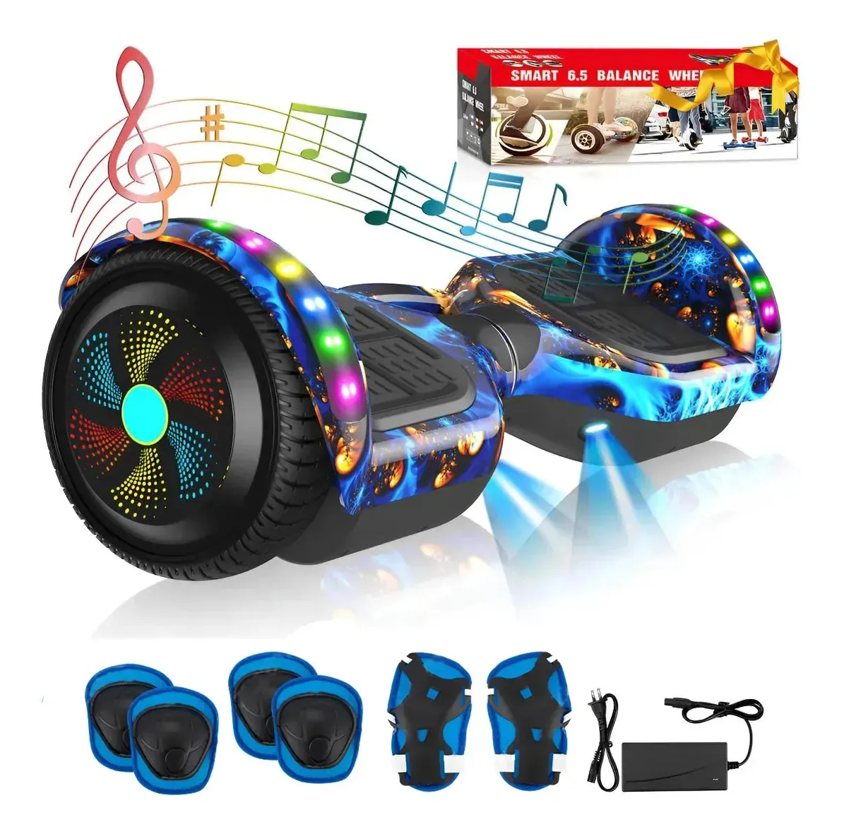 6.5'' Elétrico Hoverboard Skate Bluetooth Com Led ,azul