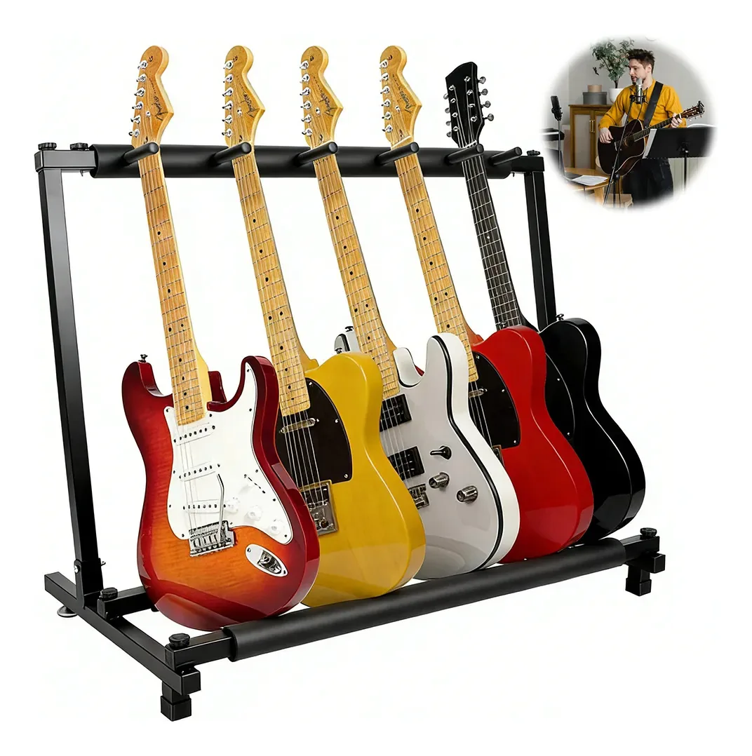 Suporte Chao Dobrável P/5 Instrumentos Violão Guitarra Baixo Preto