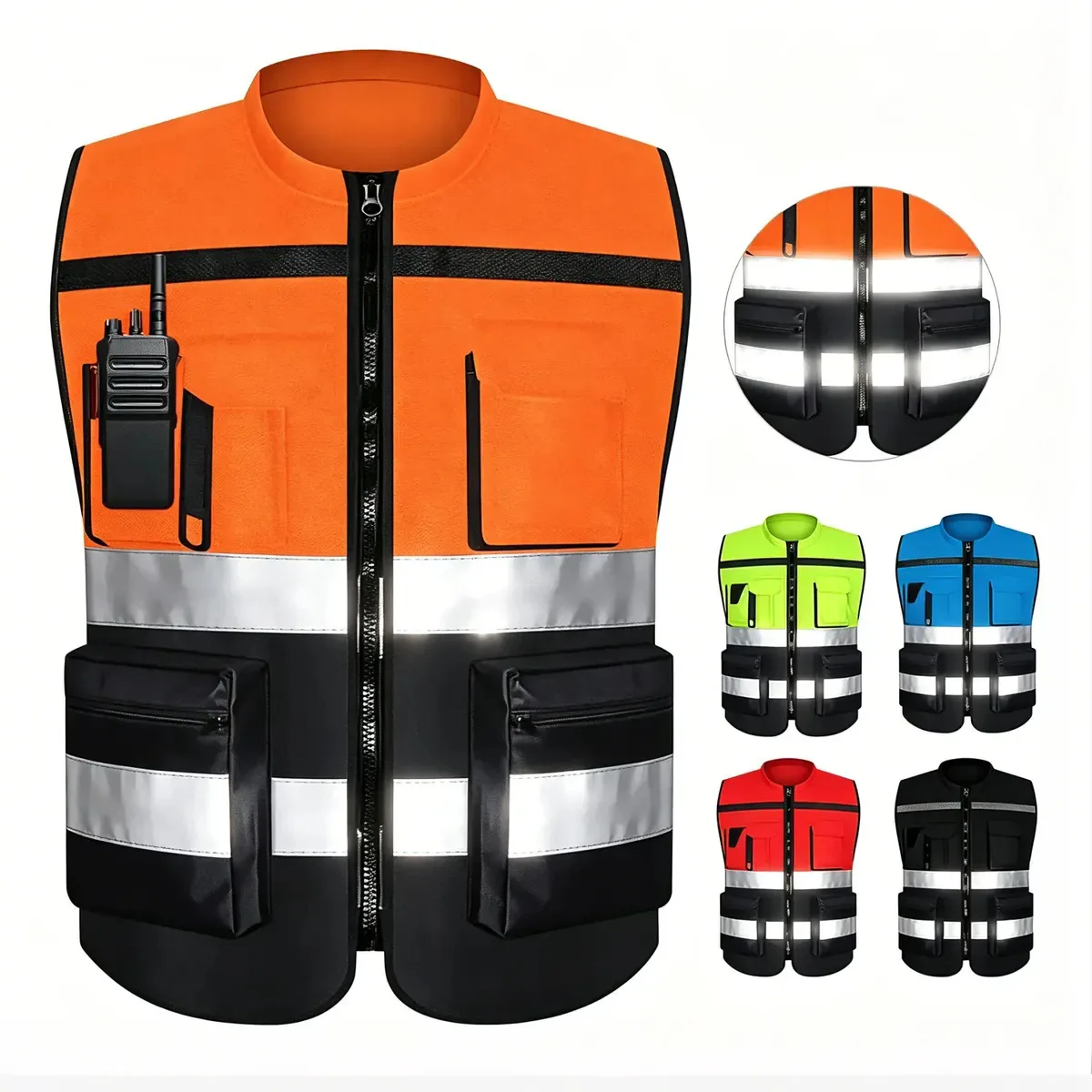Colete de Segurança Refletivo com Bolsos para Trabalho e Obras de Alta Visibilidade Profissional com Fitas Refletivas Confortável Respirável para Engenheiro Logística e Construção Laranja-2XL