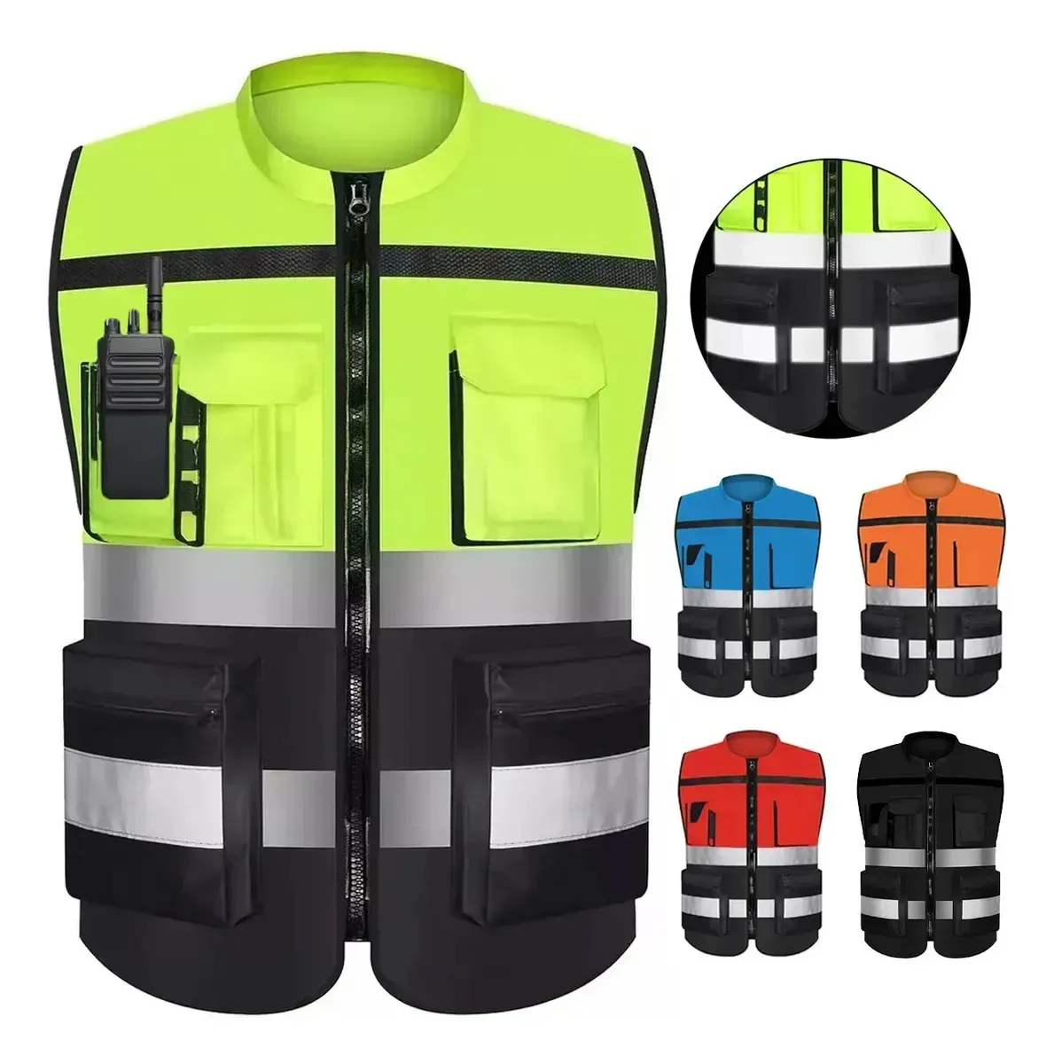 Colete de Segurança Refletivo com Bolsos para Trabalho e Obras de Alta Visibilidade Profissional com Fitas Refletivas Confortável Respirável para Engenheiro Logística e Construção Verde-claro 4XL