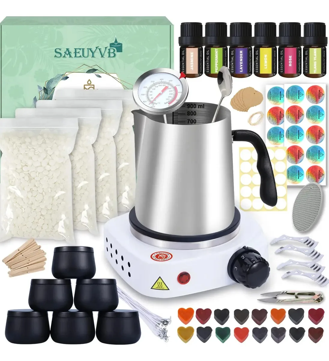 Kit de fabricação de velas Saeuyvb, kit de fabricação de velas para adultos, kit de fabricação de velas com placa quente, conjunto completo de suprimentos para fabricação de velas, conjunto...