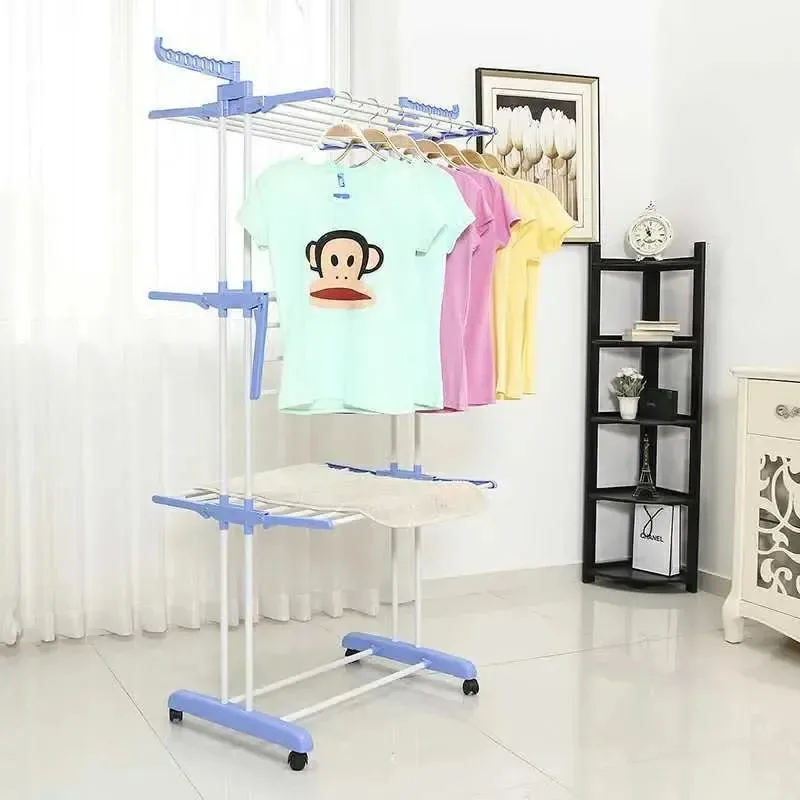 Rack de roupas dobrável Rack de roupas retrátil cor azul