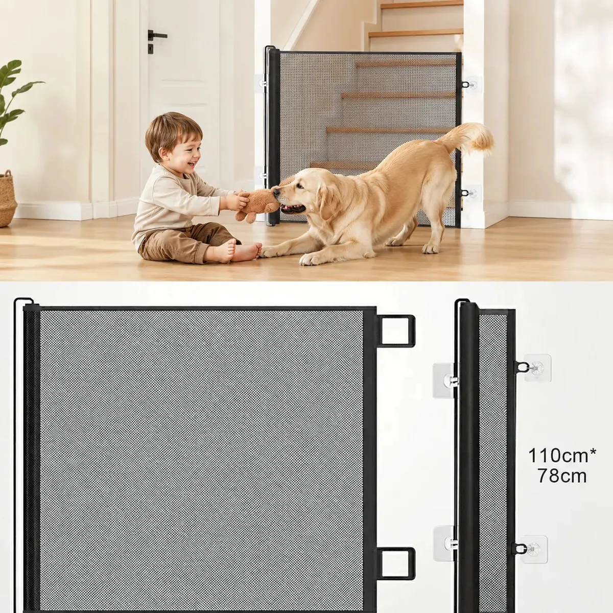 Tela Retrátil de Segurança para Portas, Escadas e Corredores – Barreira de Proteção para Bebês, Crianças e Cães