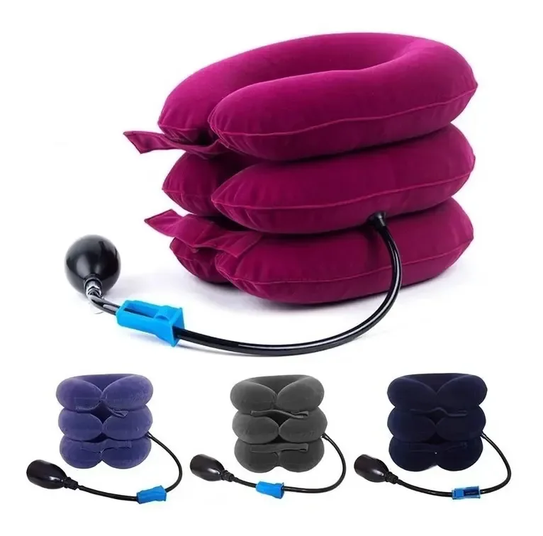 Colarinho ortopédico cervical inflável, pose relaxante, cor roxa