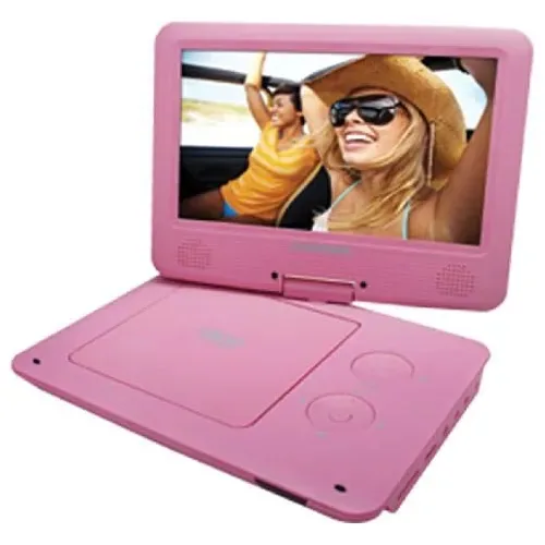 Sylvania - Leitor portátil de DVD e MP3 com tela giratória de 9 polegadas com bateria recarregável integrada de 5 horas, leitor de cartão USB/SD, adaptador AC/DC