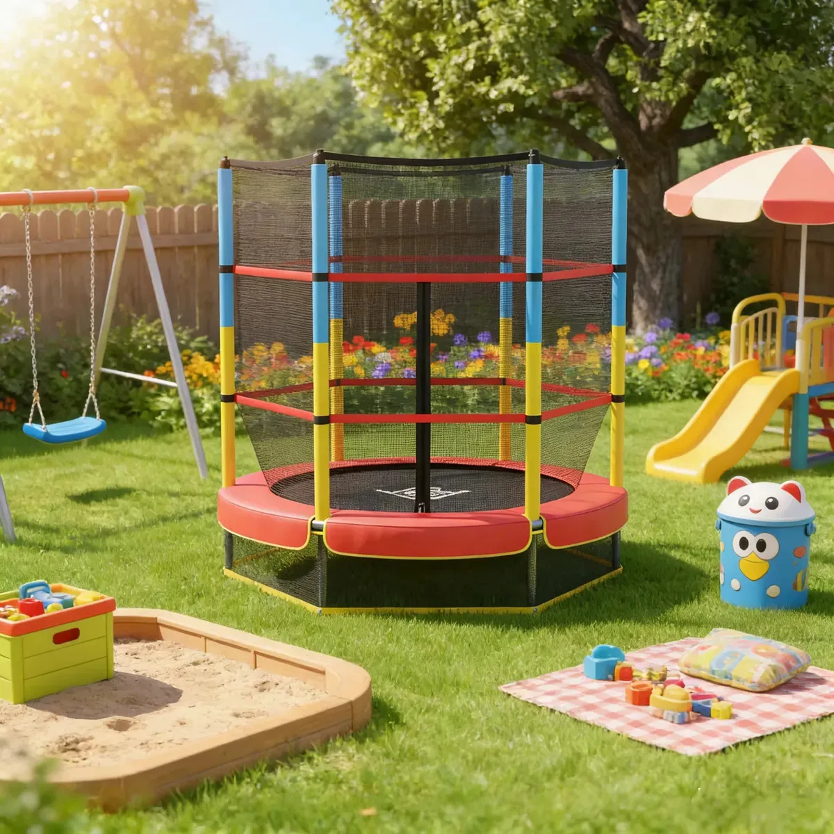 Trampolim infantil Tumbling Red Safety Springs para crianças