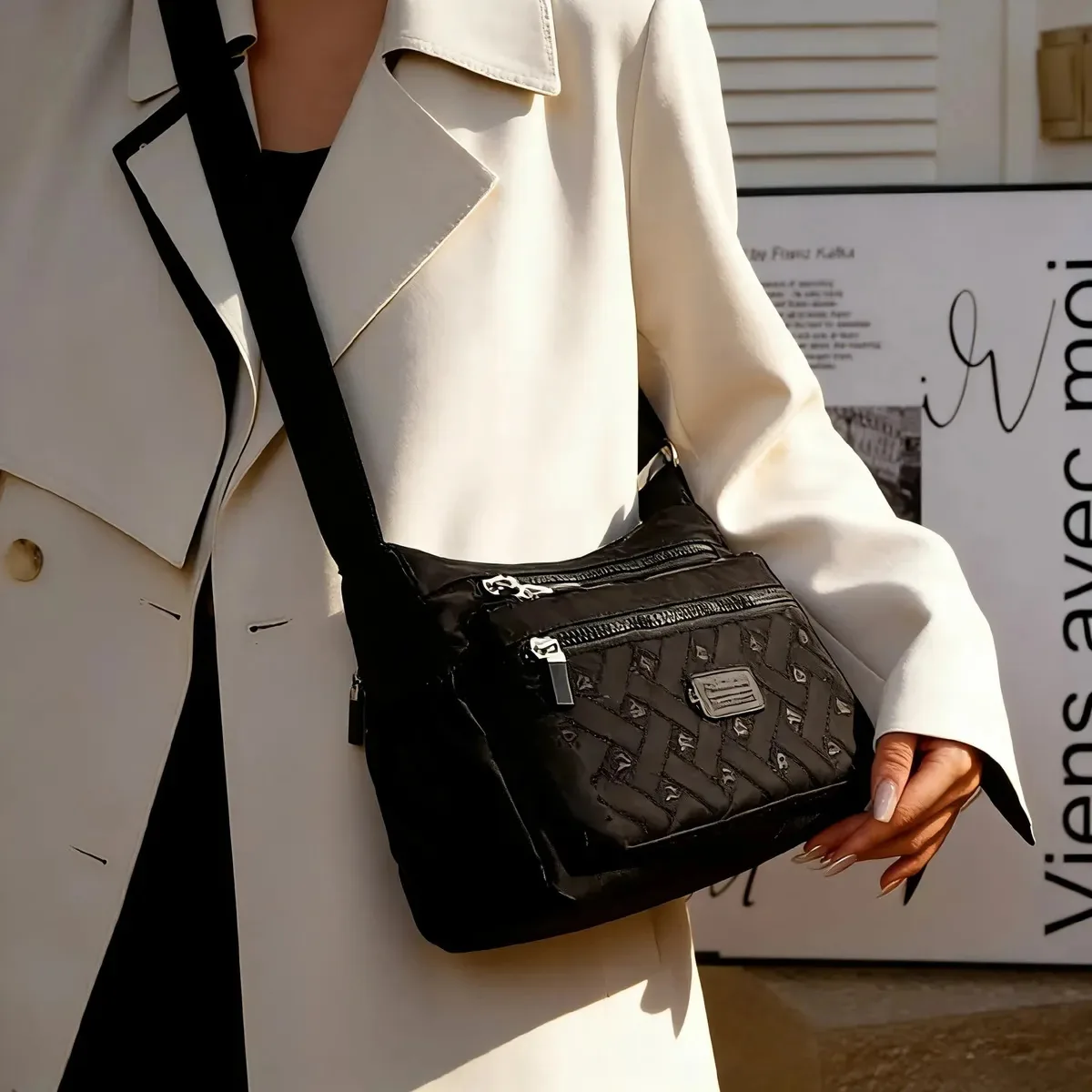 Bolsa de ombro feminina Bolsa de ombro de grande capacidade preta