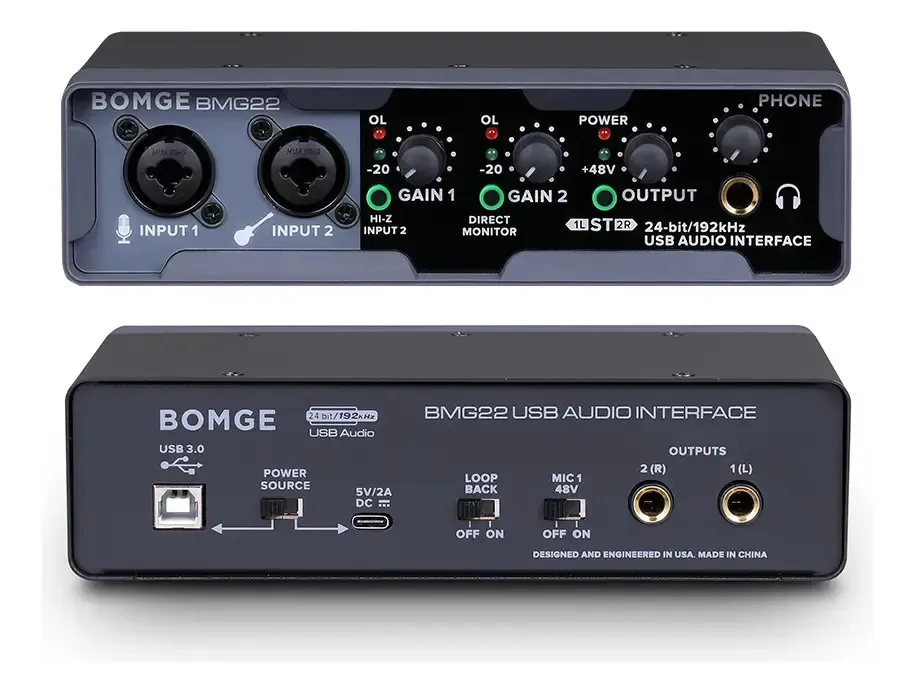 Interface De Áudio Usb Bmg22 Gravação Placa De Som