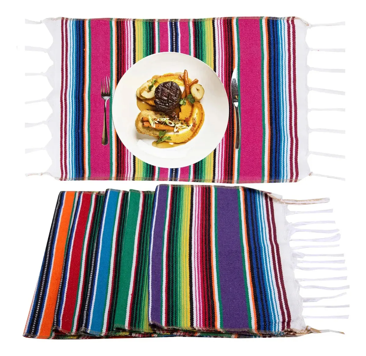 6 toalhas de mesa mexicanas, toalhas de mesa tecidas à mão, toalhas de mesa individuais laváveis para decoração de festas, toalhas de mesa individuais mexicanas variadas