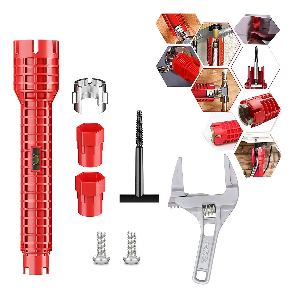 Chave de instalação Jdyselect Pipe Faucet Sink Tool 8 em 1 Chave ajustável para reparo de encanamento, banheiro, toalete, cozinha, torneira antiderrapante universal