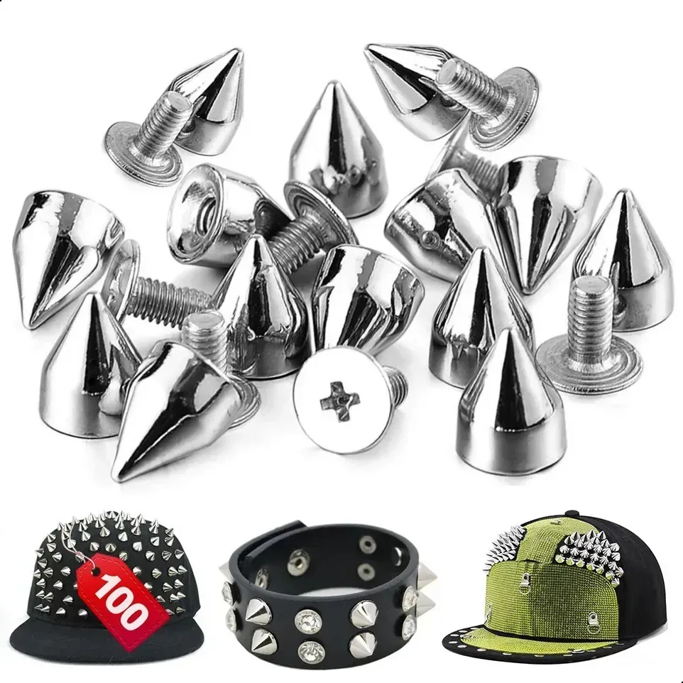 100 unidades de estofos de aplicação metálicos Rocker Punk Silver