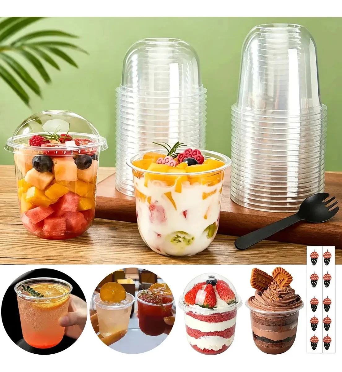 Copos descartáveis com colheres para sobremesa Fiesta 50 Transparent Color