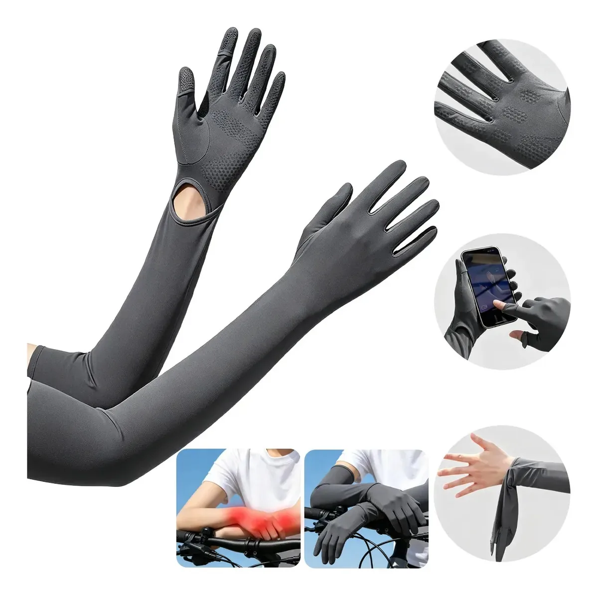Luvas de proteção solar, outras luvas de dedo, mocha, cinza, uniformes, modelo sem marca