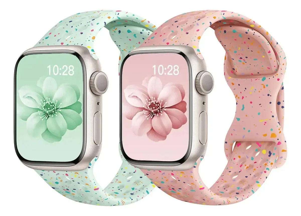 2 pulseiras para relógios Apple Iwatch 38 49 mm de largura de pulseira de silicone doce 23 cm rosa/verde 42/44/45/46/49 mm