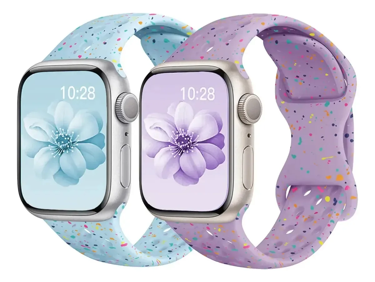 2 pulseiras para relógios Apple Iwatch 38 49 mm de largura da pulseira de silicone doce 23 cm cor azul/roxo 38/40/41 mm
