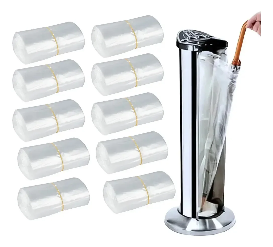 Kit 1000 Saco Plástico Refil Embalador P/ Porta Guarda Chuva Prateado