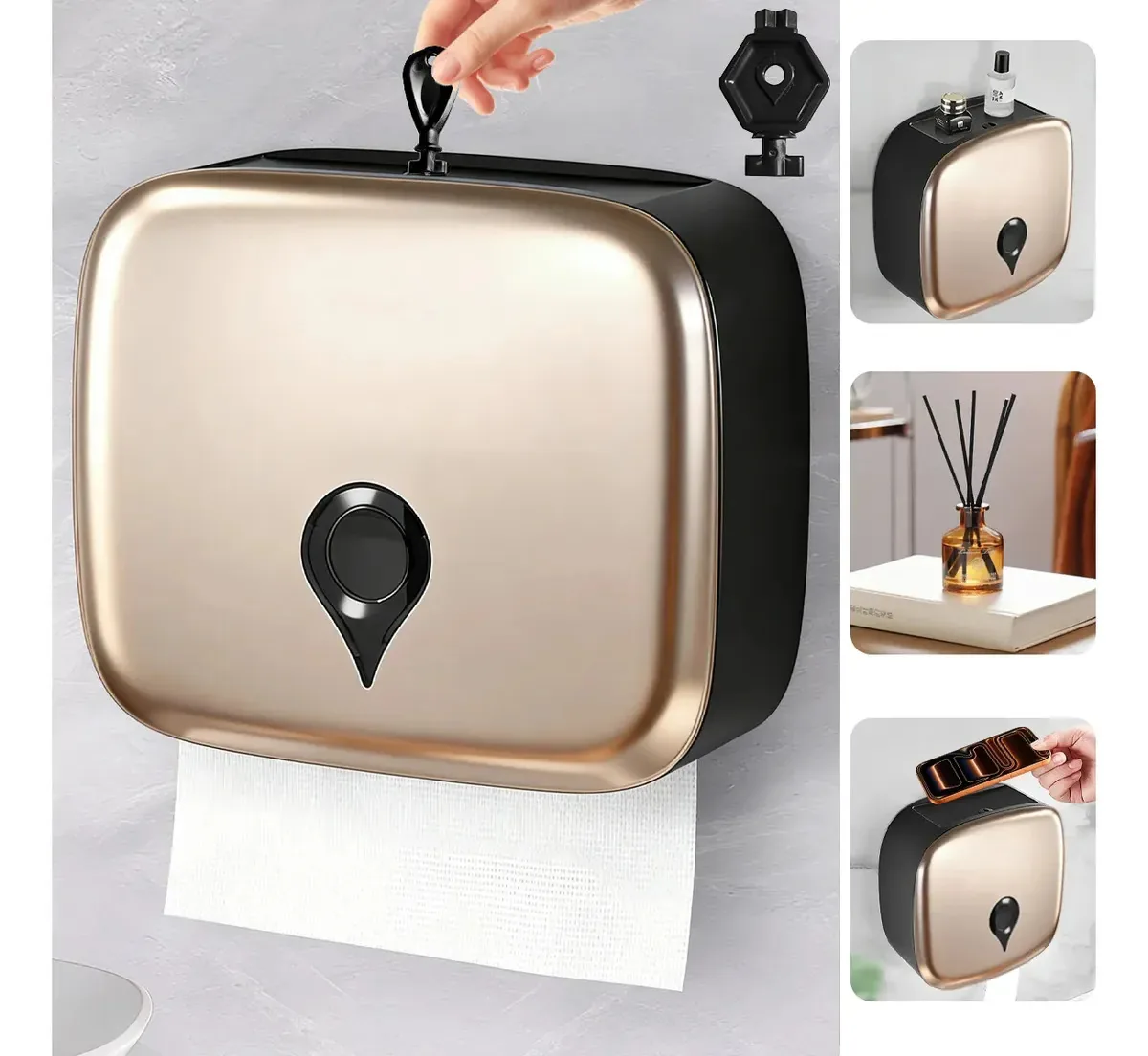 Caixa de lenços de parede, dispensador de papel higiênico, cor grande, design dourado