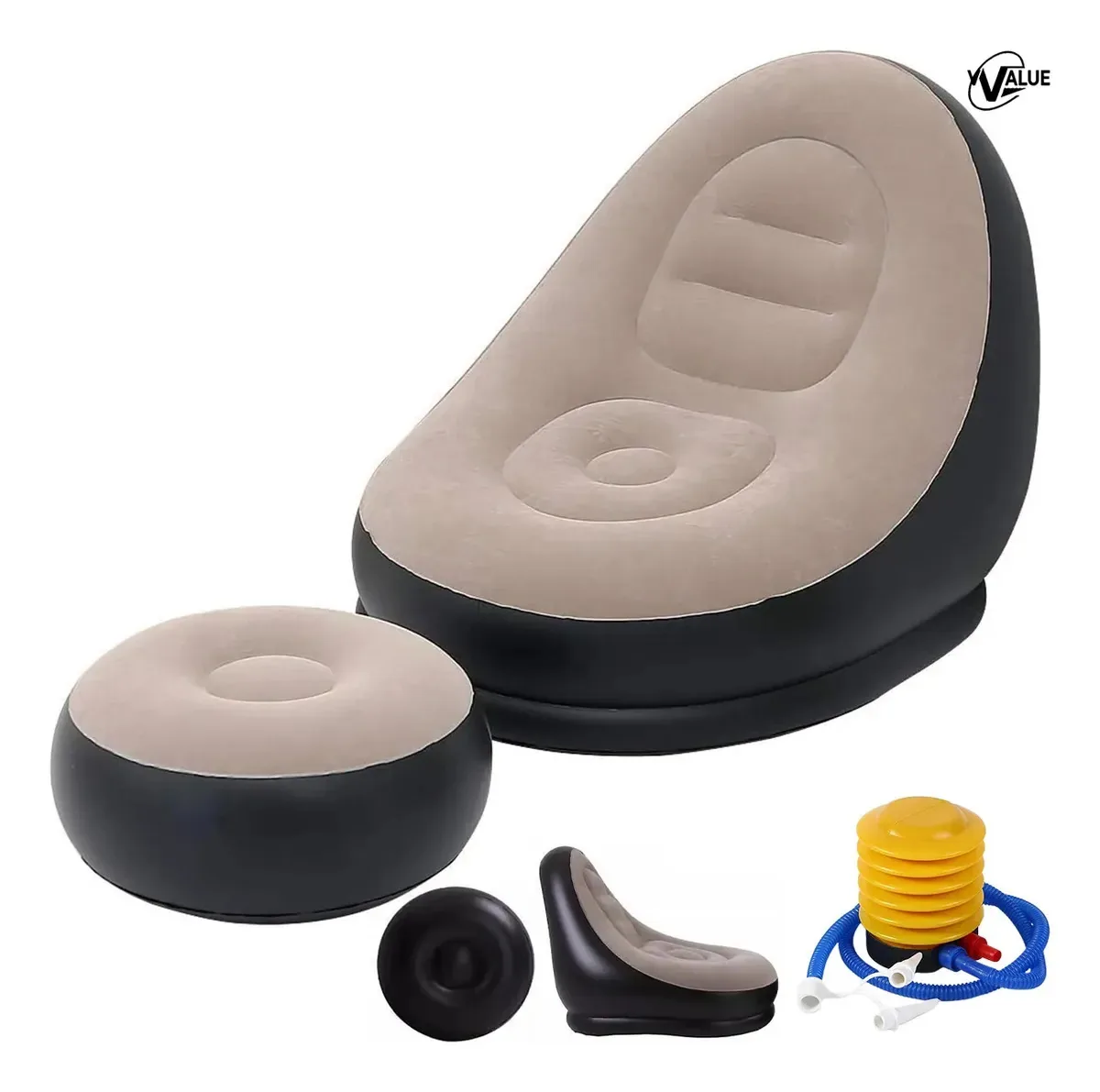Sofá inflável ultraconfortável com apoio para pés, sofá inflável reforçado, sofá para relaxar com assento em pé, poltrona dobrável portátil para uso externo, cama de solteiro Tatami Vrvalue