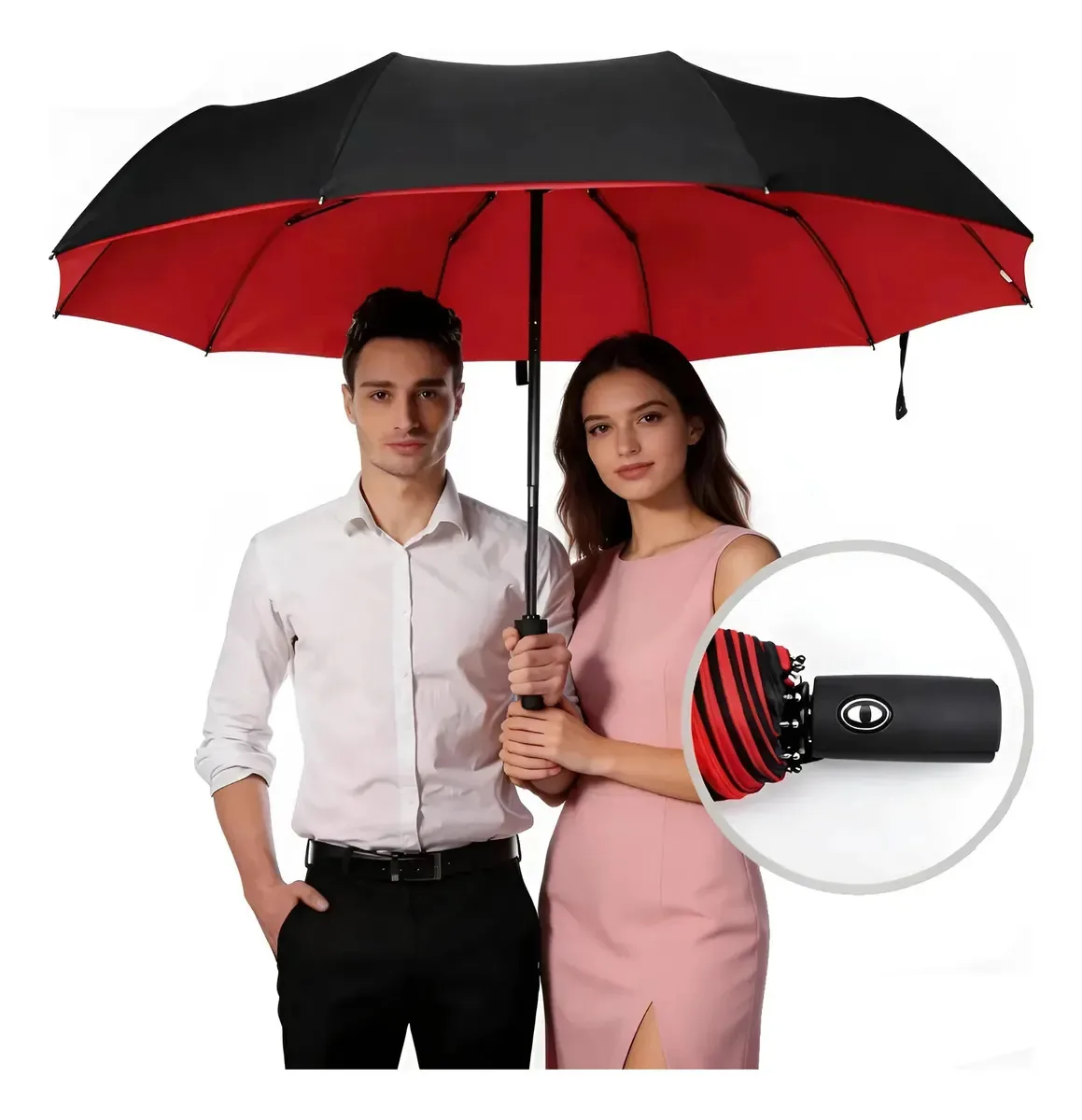 Guarda-chuva dobrável automático Anti-UV Compact Travel Rain Guarda-chuva de chuva preto e vermelho