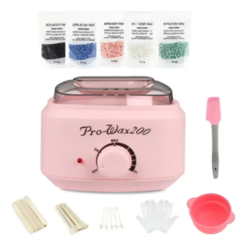 Conjunto profissional de aquecedor de cera fundida de cera rosa claro
