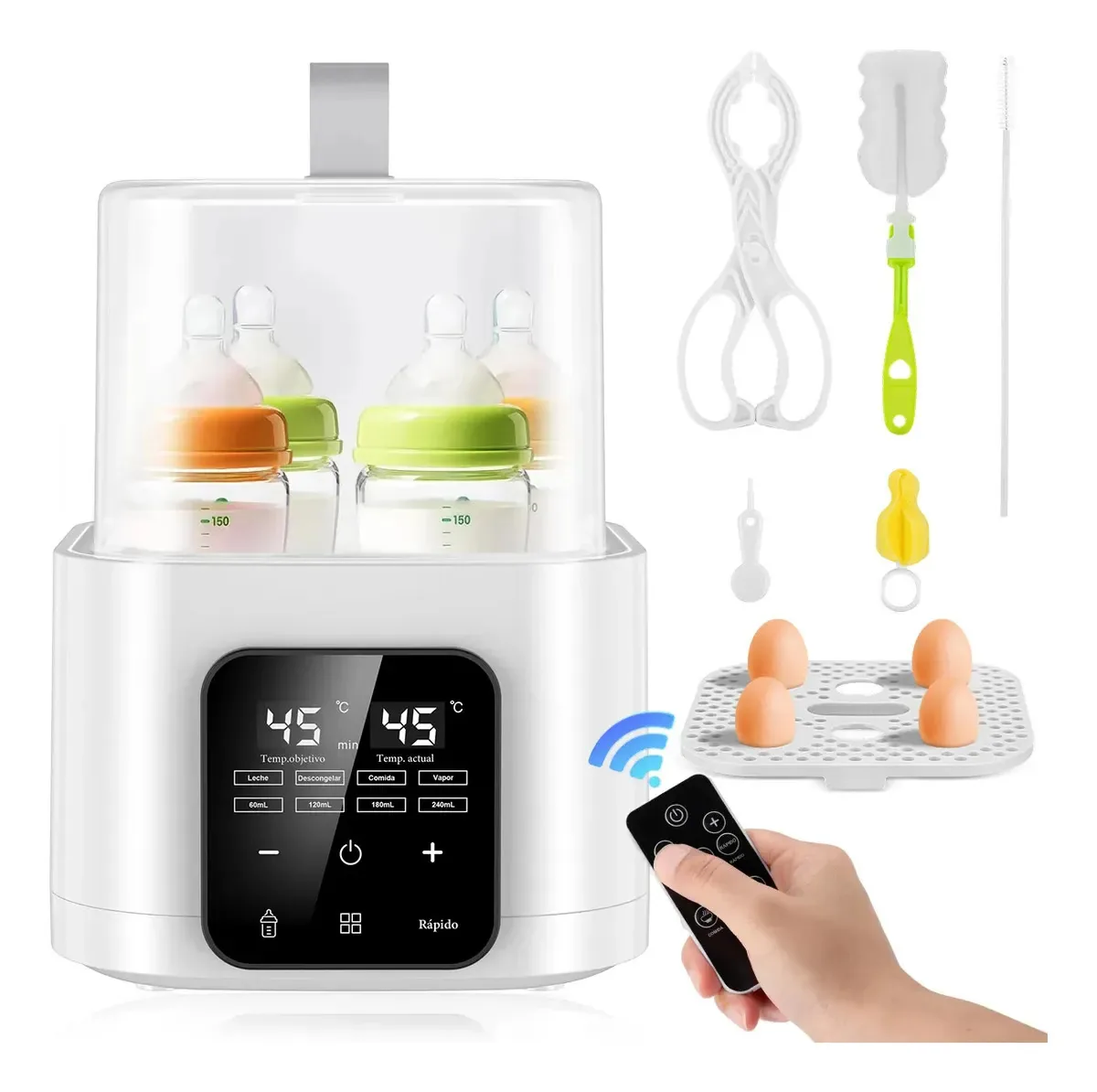 Aquecedor de mamadeiras Elovraix, esterilizador para bebês, 200 W, seguro e eficiente, prático, com termostato para mamilos, leite materno ou fórmula, aquece 4 mamadeiras e mais mingau por vez, cor...