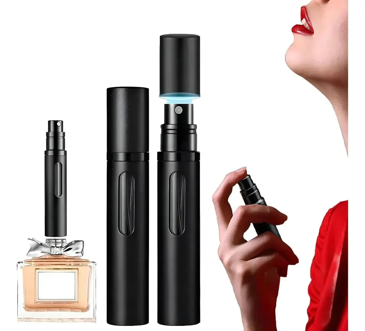 Perfumador de viagem recarregável de 8 ml, pacote com 2 kits recarregáveis, frascos decantadores de perfume minimalistas premium