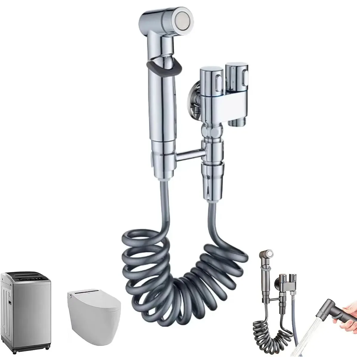 Bidê de spray manual de aço inoxidável Yesop-595, 1 em 2 tomadas