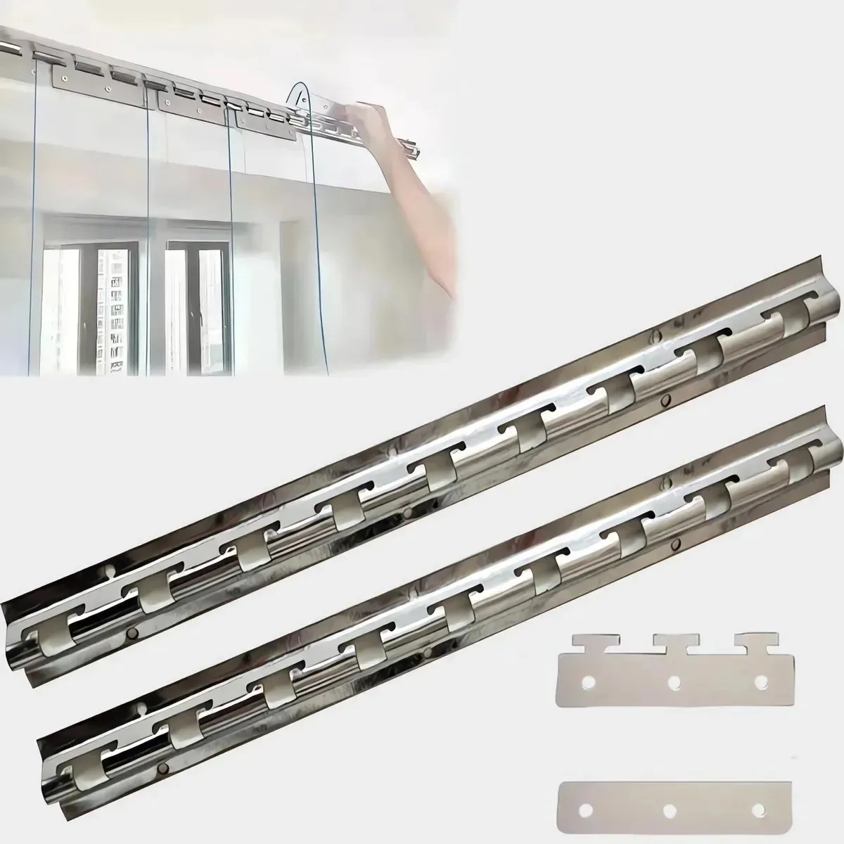 Suporte de cortina havaiano de aço inoxidável de 2 m adequado para ambientes internos e externos ventosos, como portas para animais de estimação, garagens, terraços, armazéns, fábricas,...