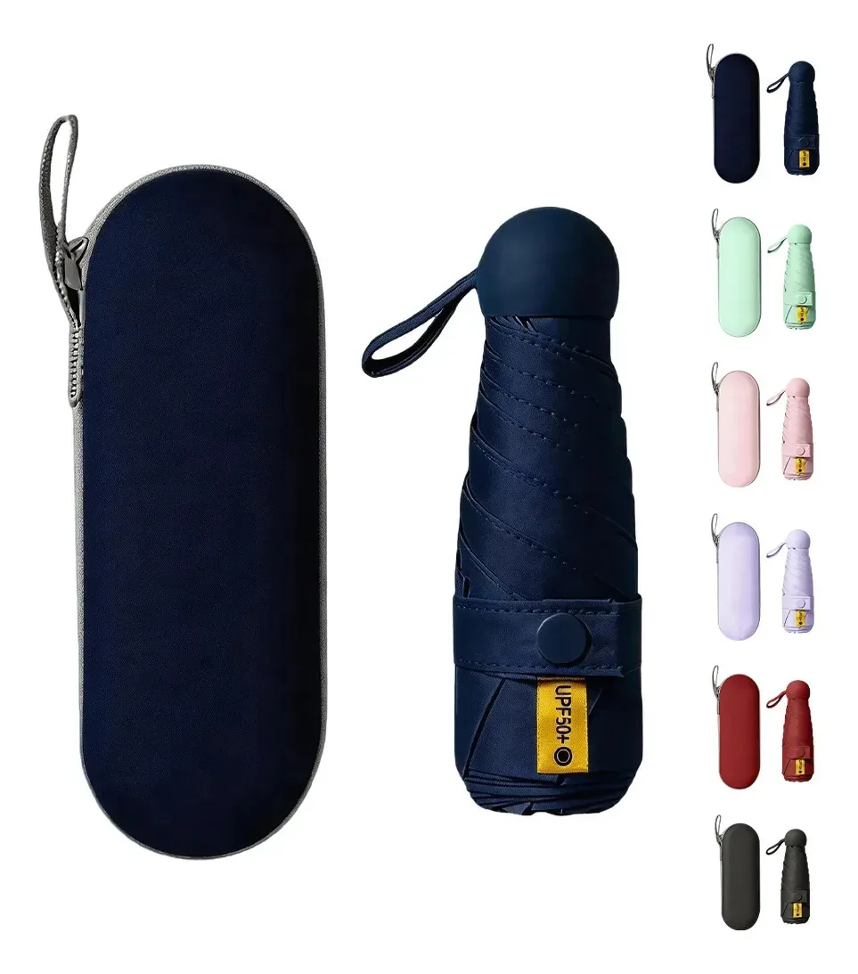 Guarda-chuva, guarda-chuva, bolso anti-UV+bolsa cápsula azul marinho
