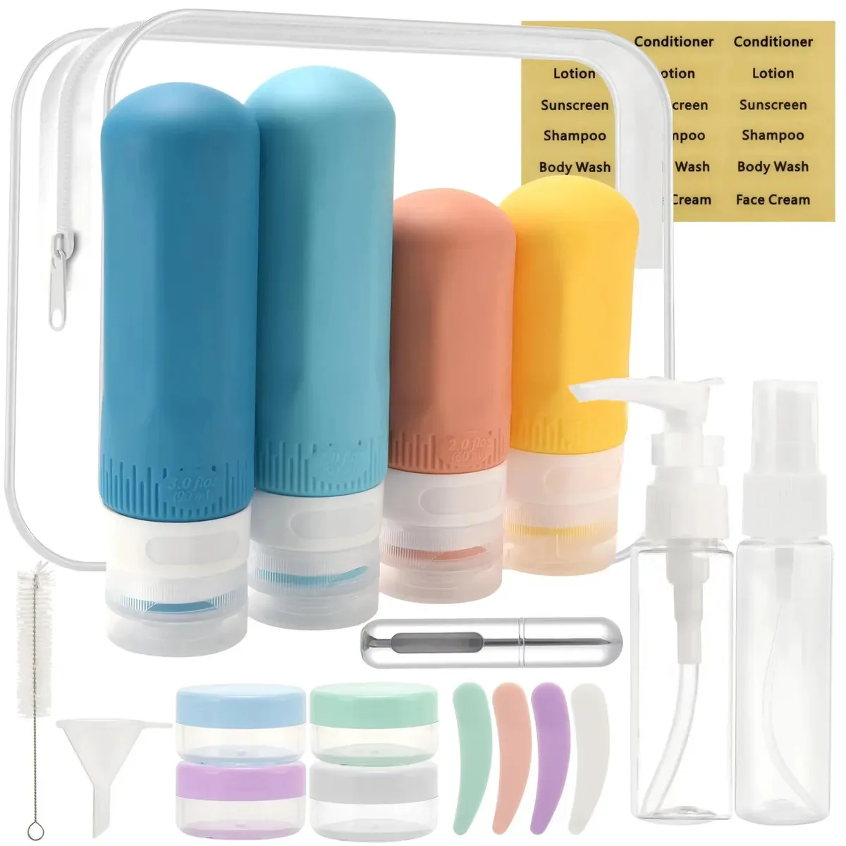 Kit Necessaire Viagem Transparente Frascos De Silicone 90ml 60ml Higiene Masculina Feminina Mala De Mao Aviao Estojo Organizador Antivazamento