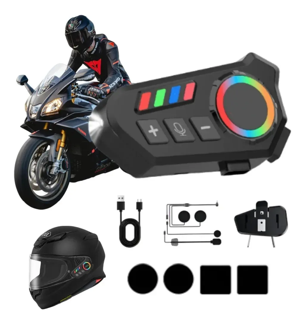 Intercomunicador Capacete Bluetooth Rgb Resistente Água Preto